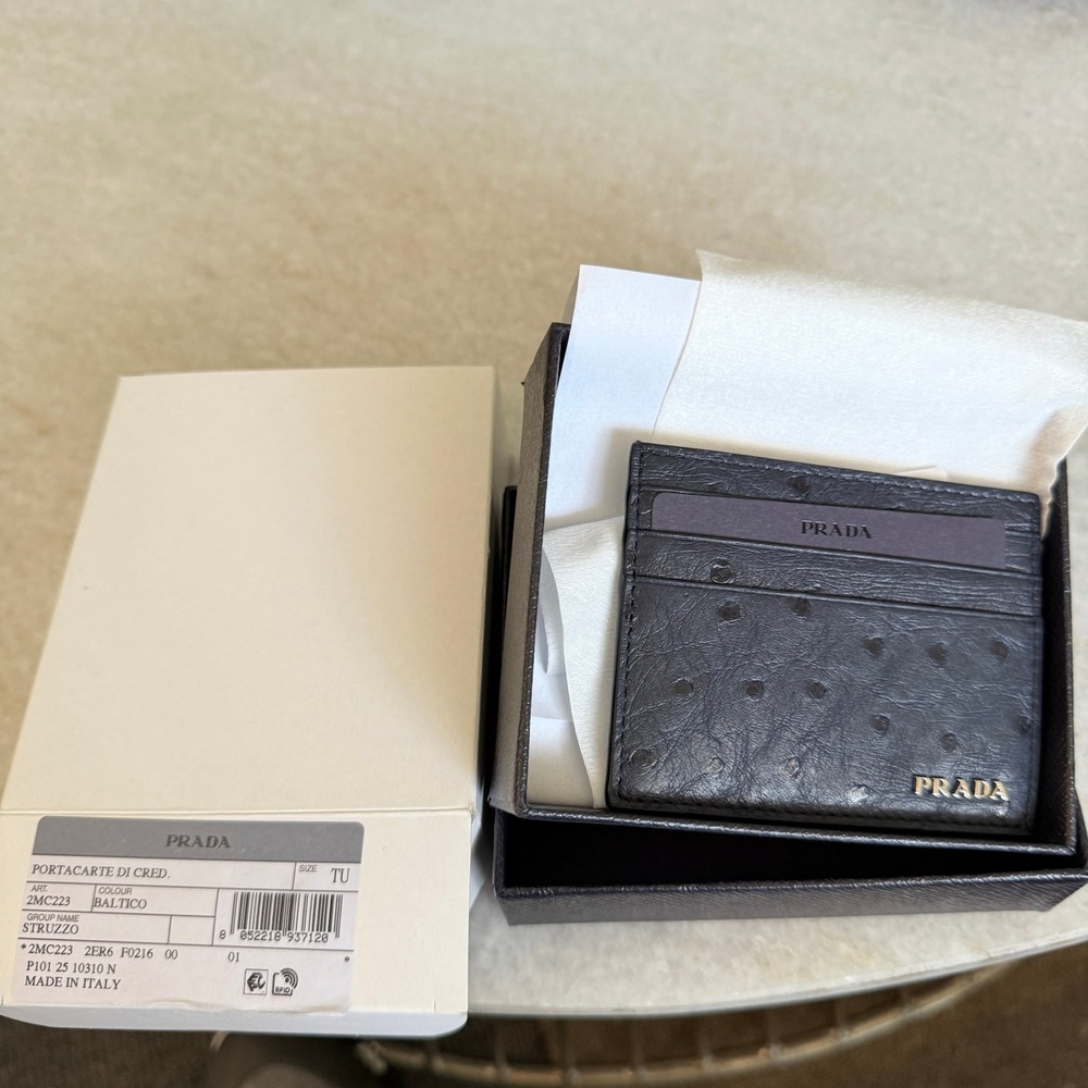 Prada Baltico Ostrich Leather Card Holder Wallet 2MC223 Struzzo Navy Blue Italy - Picture 8 of 8
